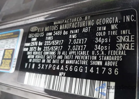 2016 Kia Sorento 3.3L Lx из США, поврежденный, VIN 5XYPG4A56GG141736